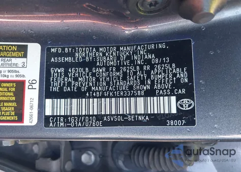 2014 Toyota Camry L из США, поврежденный, VIN 4T4BF1FK1ER337588